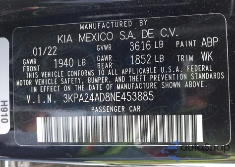2022 Kia Rio S from USA, damaged, VIN 3KPA24AD8NE453885